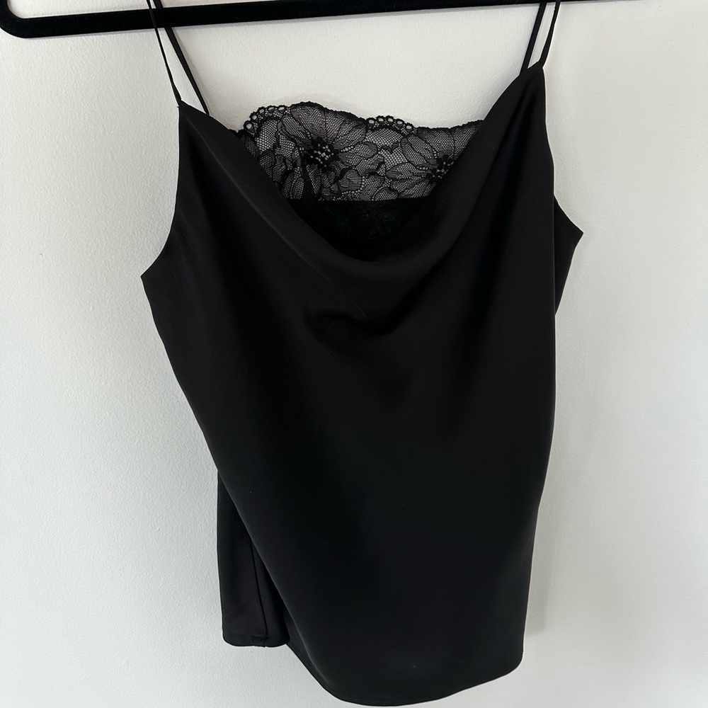 Black silk cowl neck top
